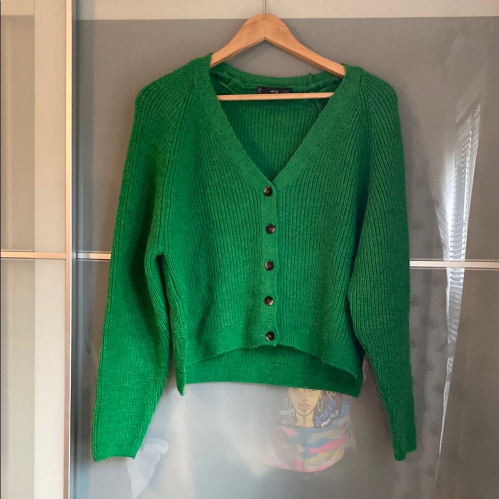 Mango Green Cardigan Sweater V-Neck